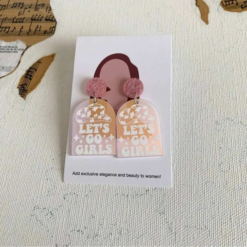 Let’s Go Girls Glitter Charm Drop Festival Shania Twain Statement Earrings - Picture 3 of 5